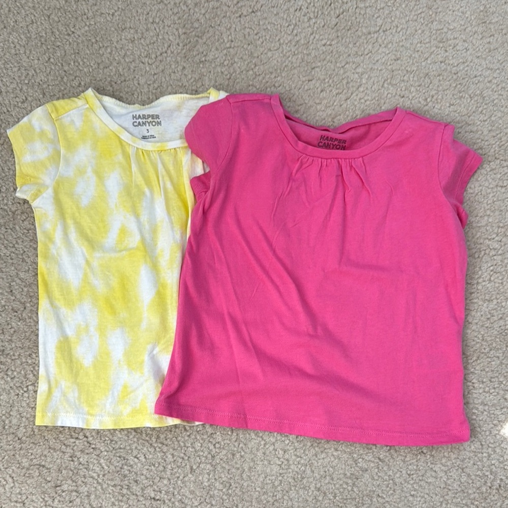 Harper Canyon Pink and Yellow Short Sleeve Tees - size 3